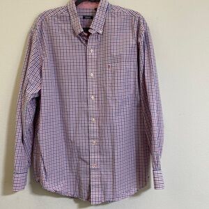 IZOD EUC Men's 100% Cotton Plaid Shirt White Red and Blue X-Large